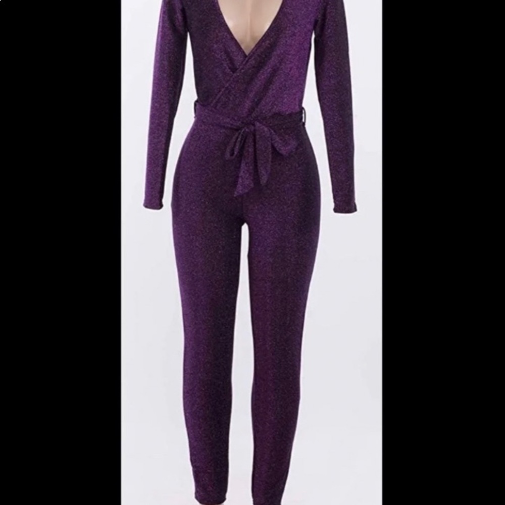 Woman sexy sparkly V-neck jumpsuit